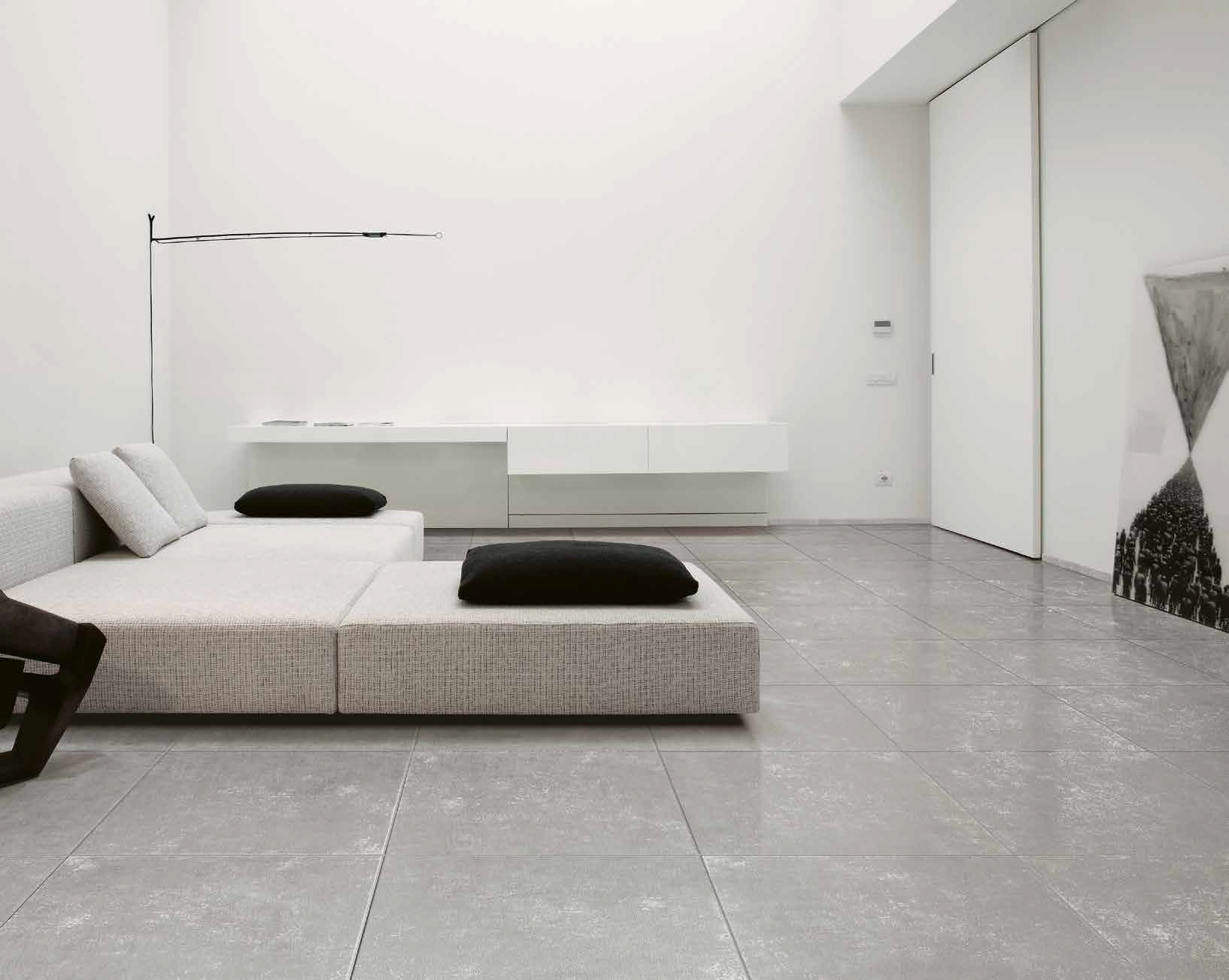Kalos tile has modern and industrial stone effect design with different sizes and natural colors.